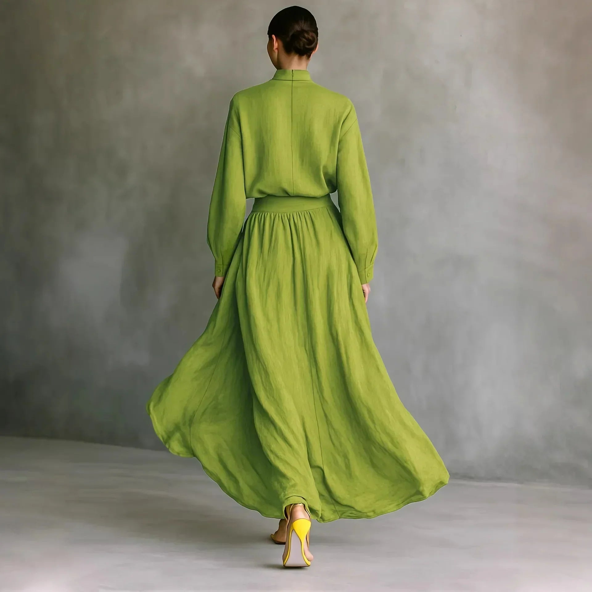 Tweedelige Set "Ottilie" – Geelgroen met Lange Rok
