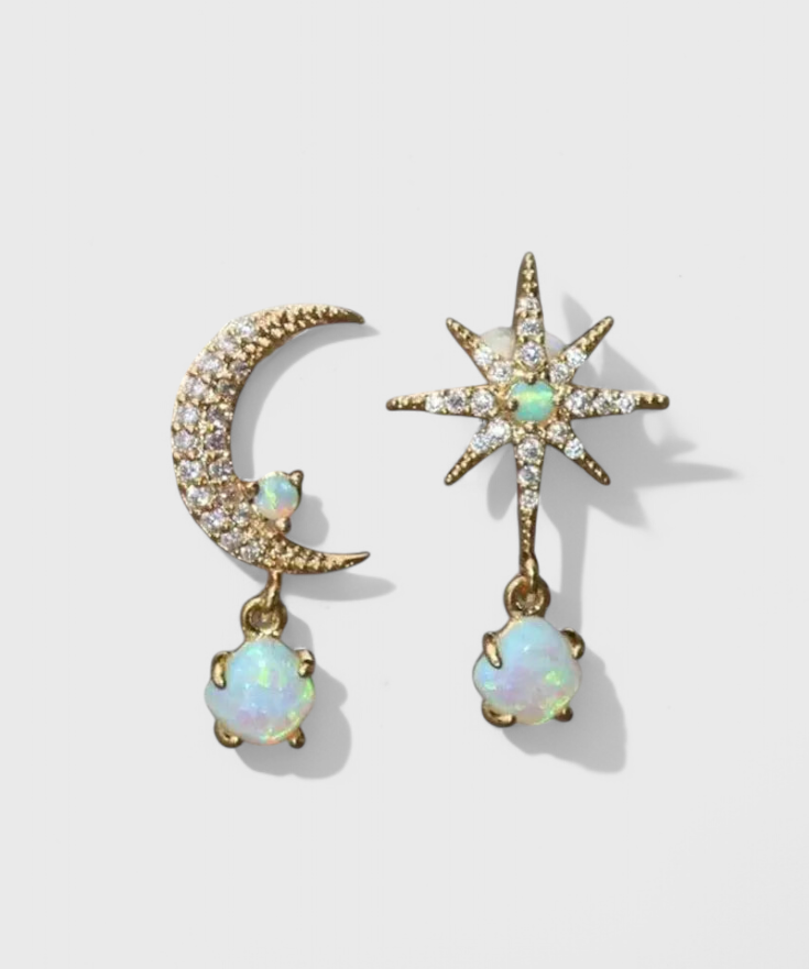 Boucles d'oreilles – Lune et étoile dorées