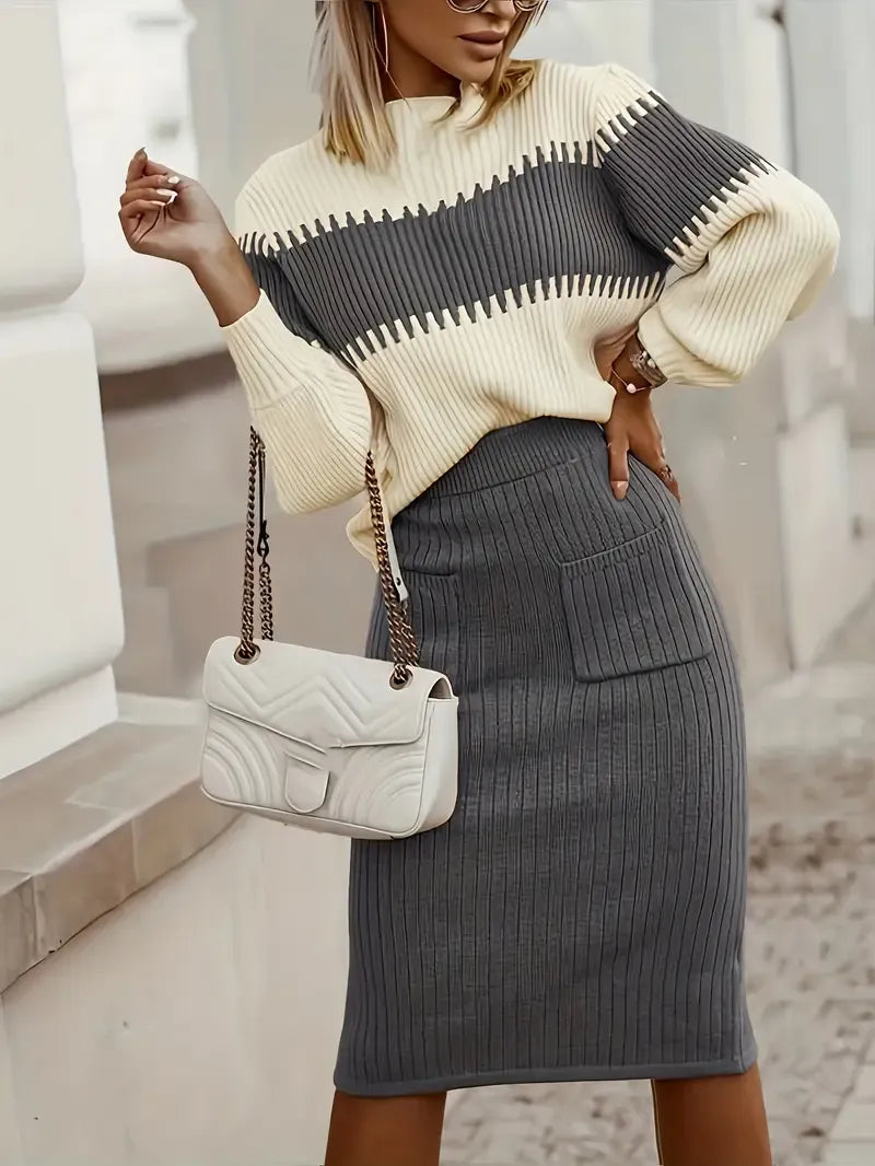 Ensemble d'automne "Magda" – Pull & jupe fendue
