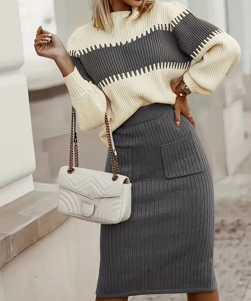 Ensemble d'automne "Magda" – Pull & jupe fendue
