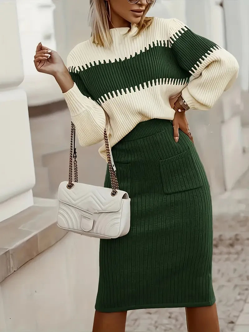 Ensemble d'automne "Magda" – Pull & jupe fendue
