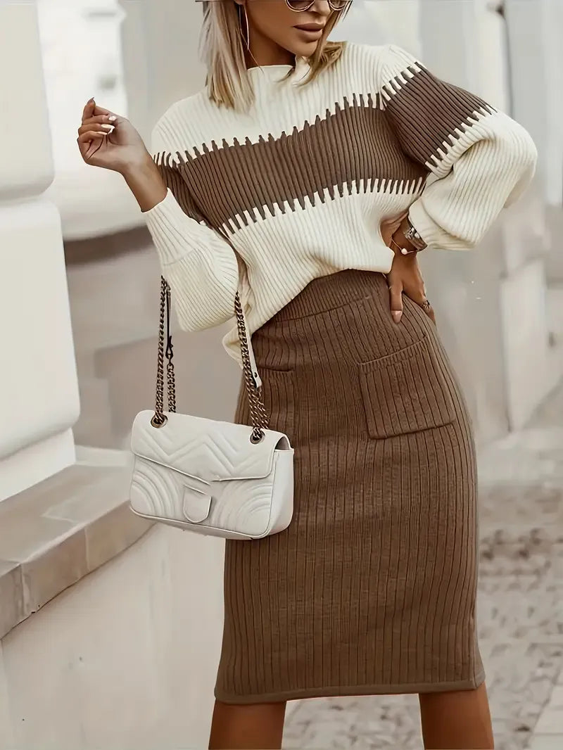 Ensemble d'automne "Magda" – Pull & jupe fendue