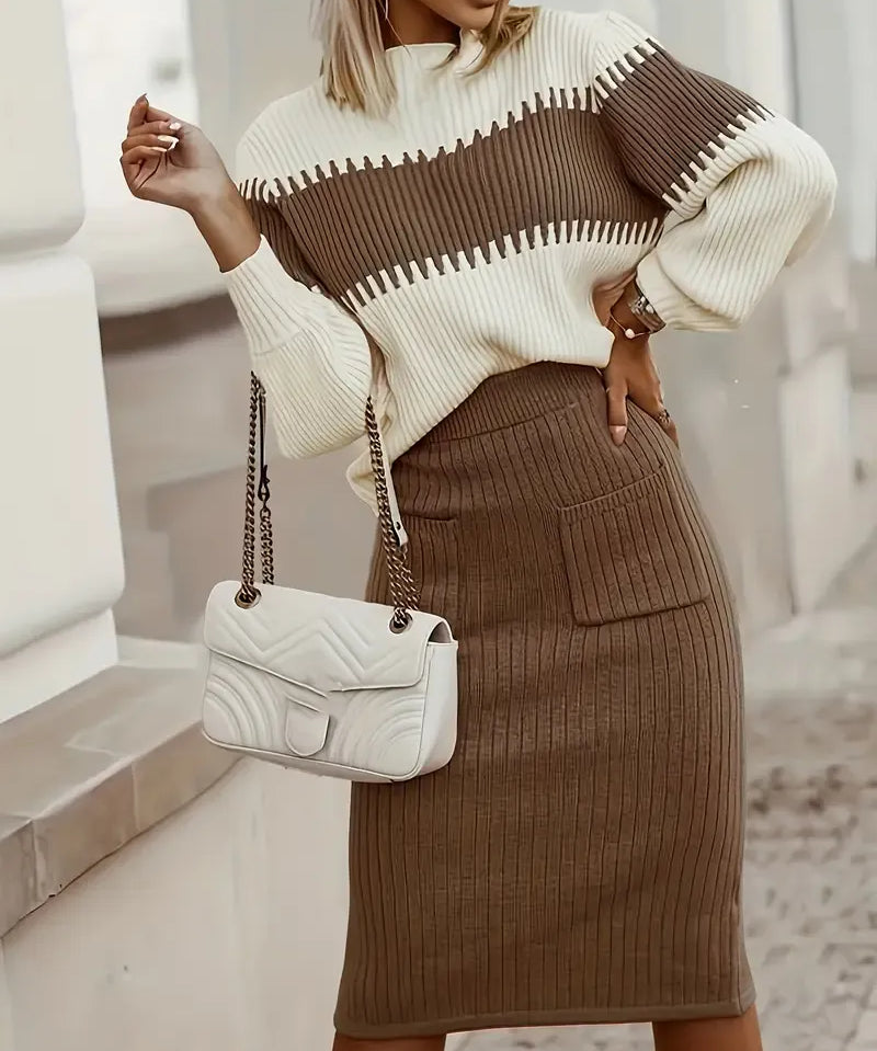 Ensemble d'automne "Magda" – Pull & jupe fendue