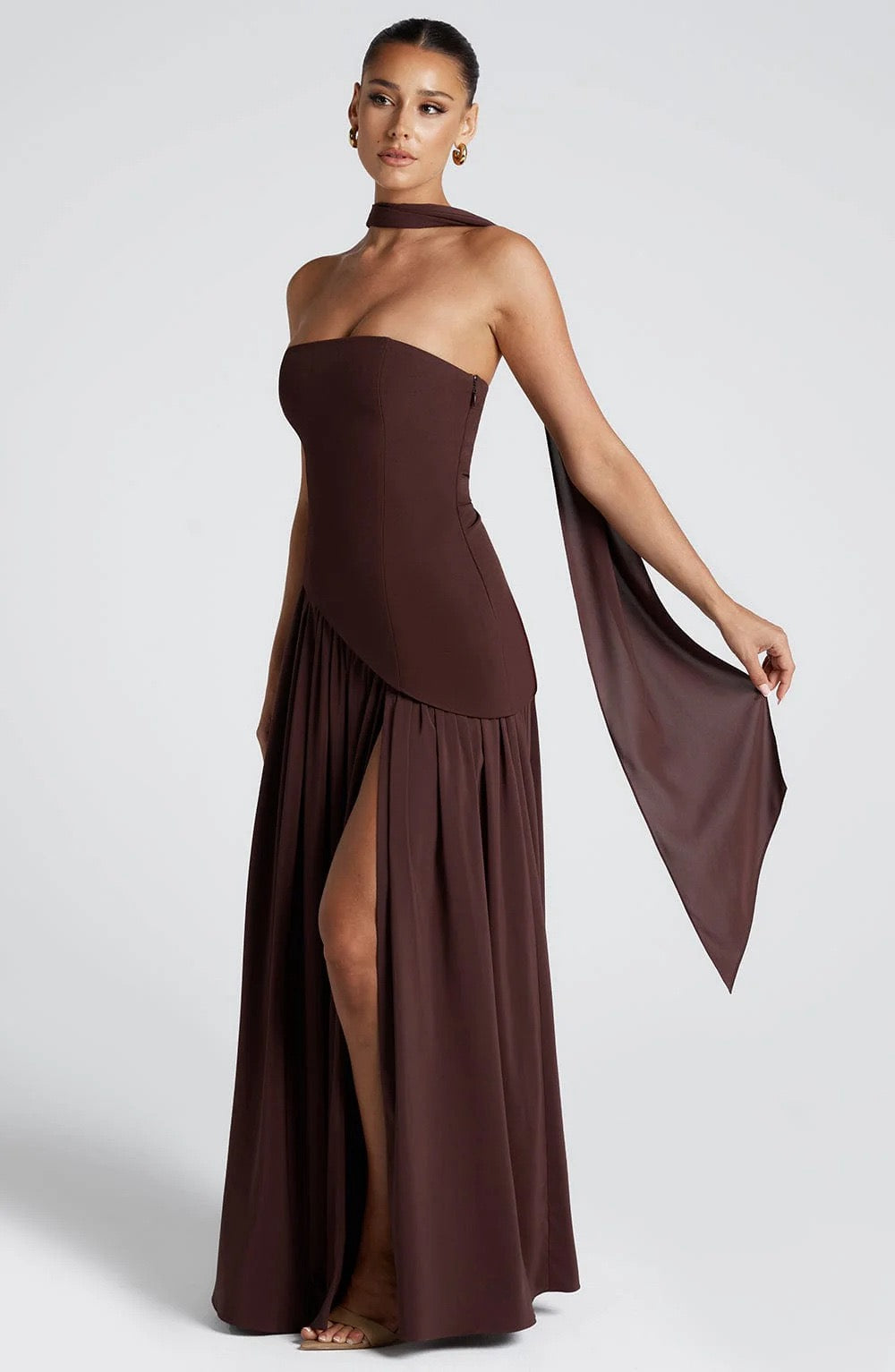 Robe longue asymétrique "Anna" – Avec écharpe