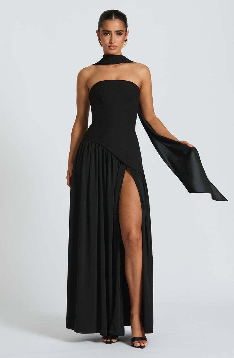 Robe longue asymétrique "Anna" – Avec écharpe
