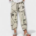 Pantalon en lin "Vera" – Imprimé visages
