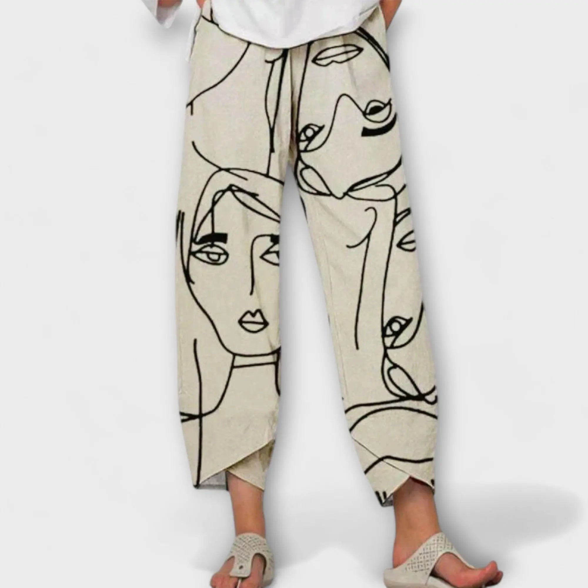 Pantalon en lin "Vera" – Imprimé visages