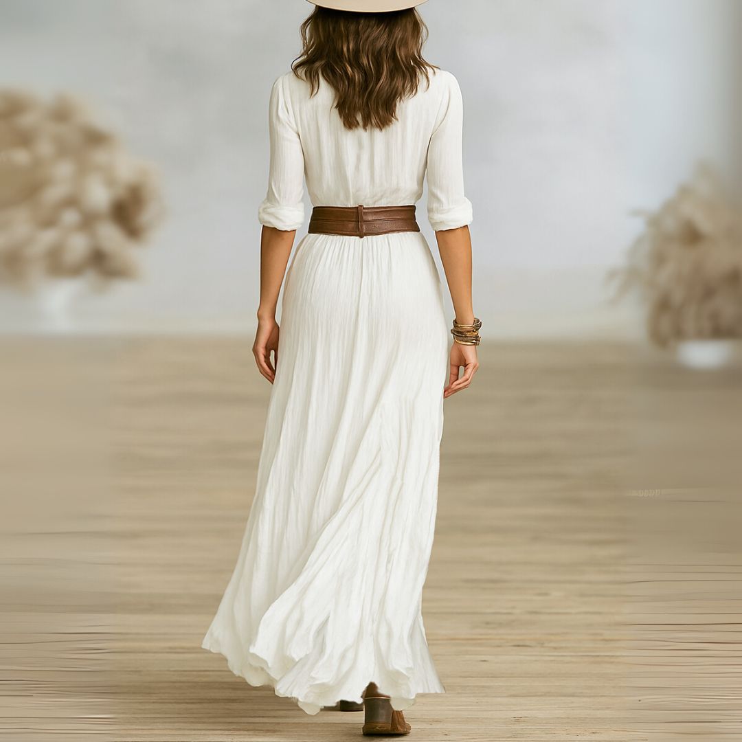 Robe Longue "Greta" – Col Châle & Ceinture