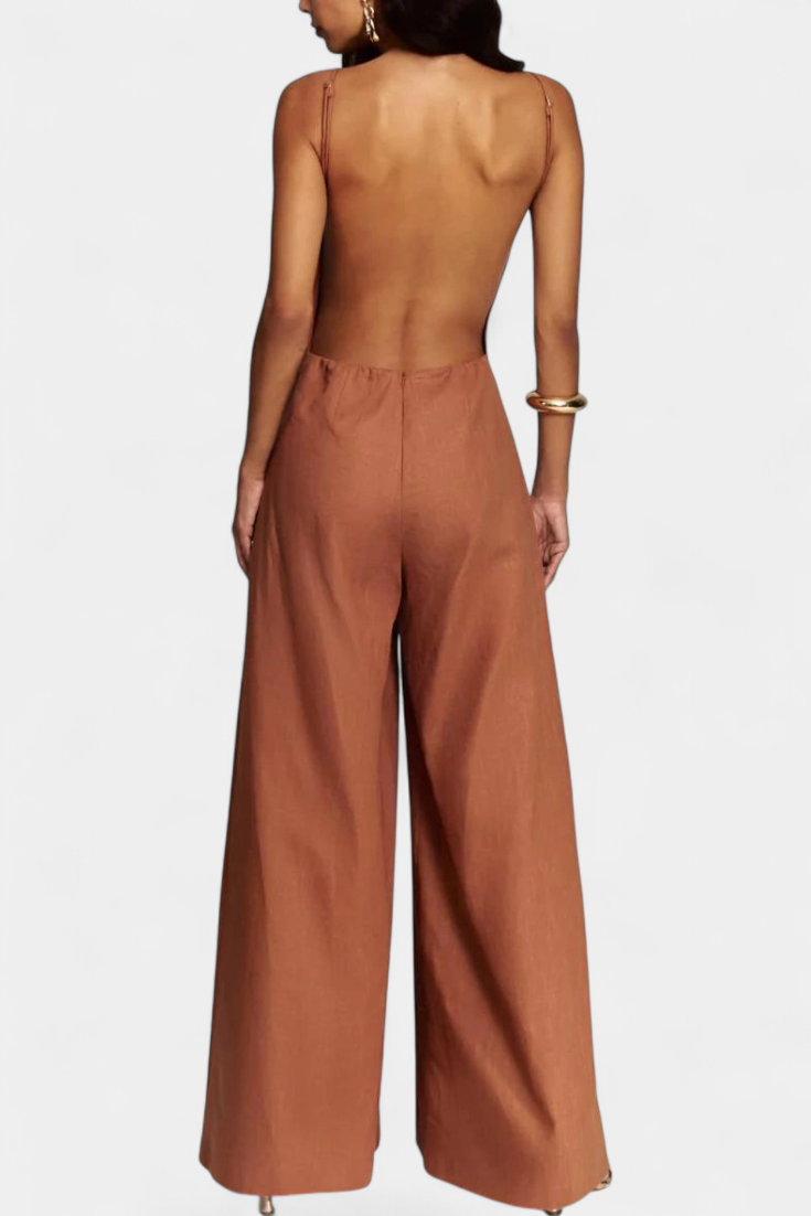 Halter-Jumpsuit "Marie" – Ramie met Wijde Pijpen