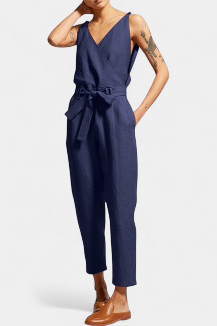 Katoenen Jumpsuit "Juliane" – Mouwloos met V-hals