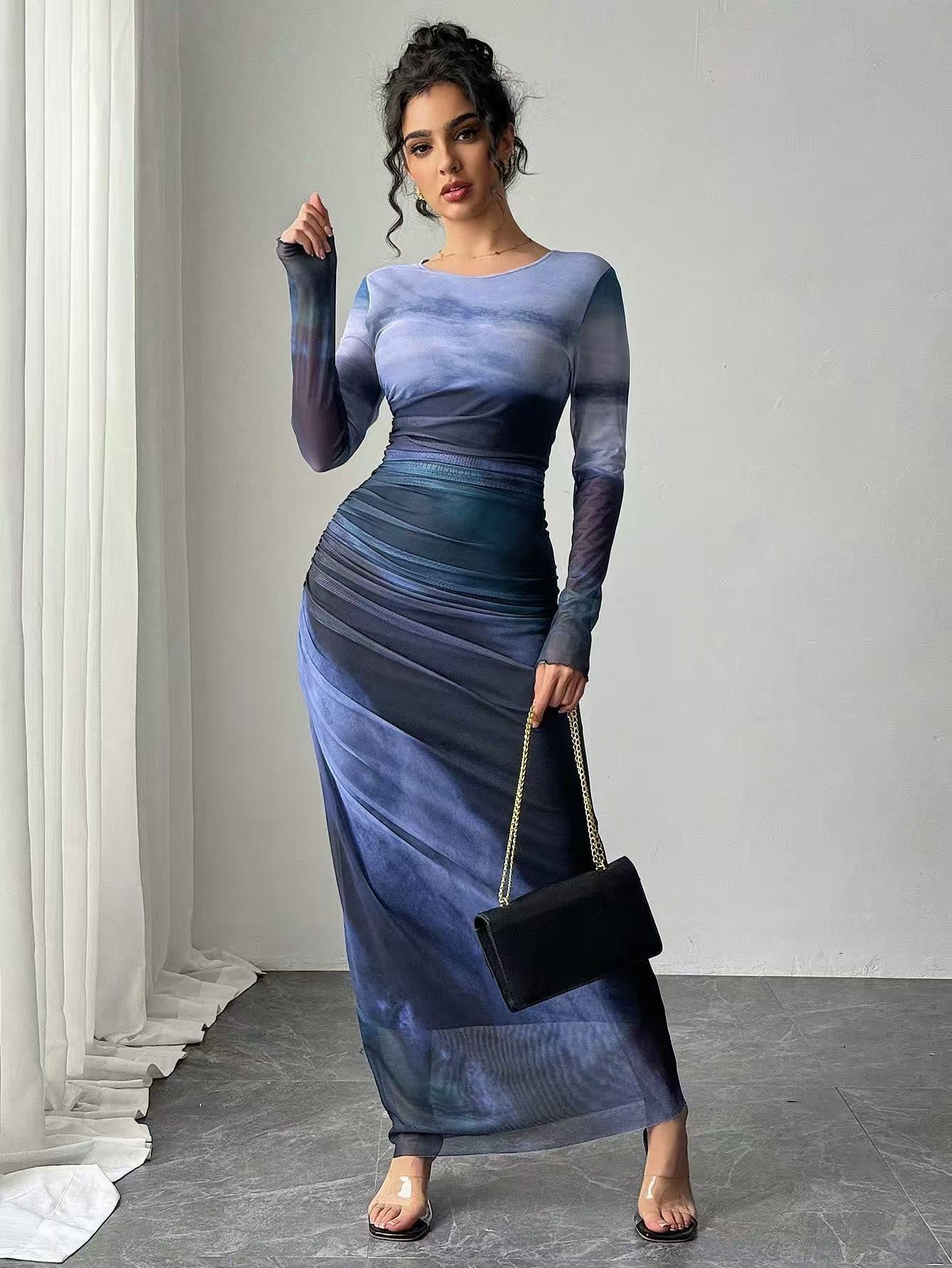 Robe Longue "Friederike" – Imprimé & Manches Longues