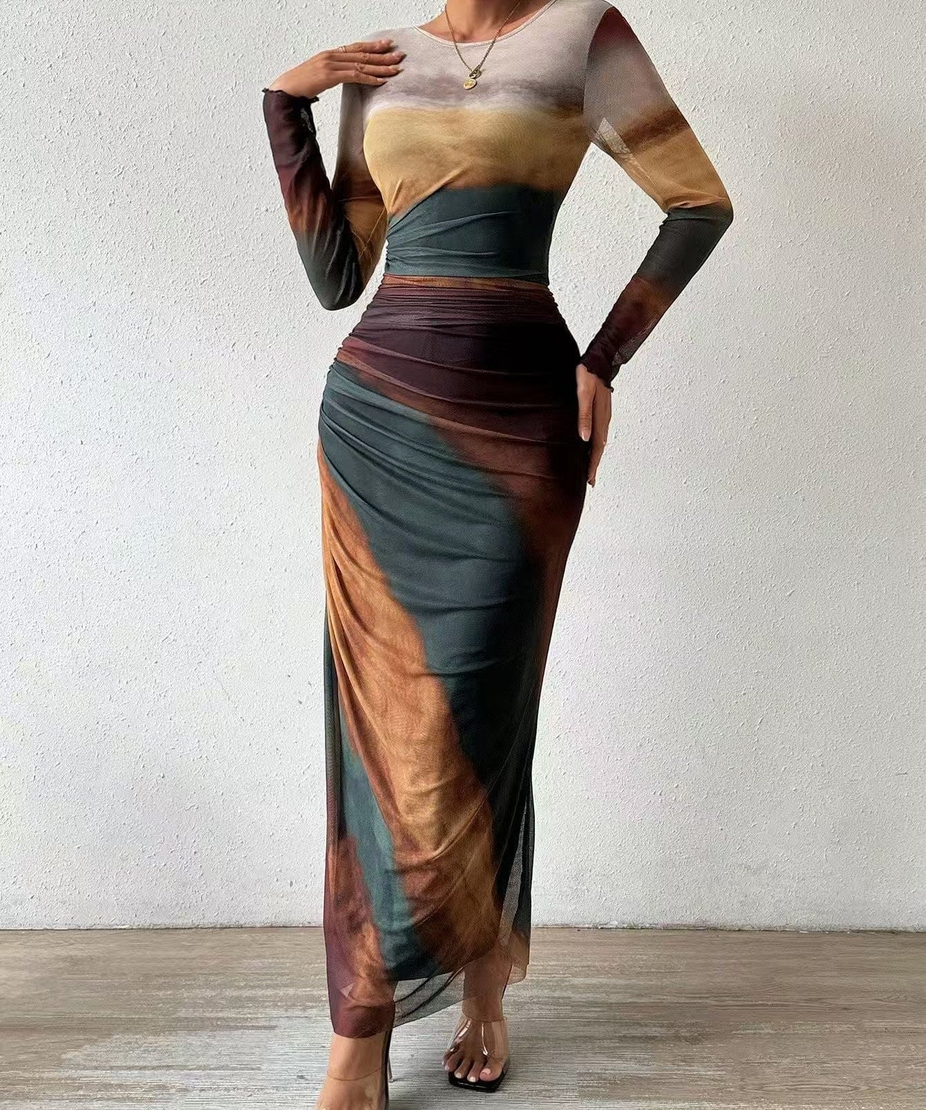 Robe Longue "Friederike" – Imprimé & Manches Longues