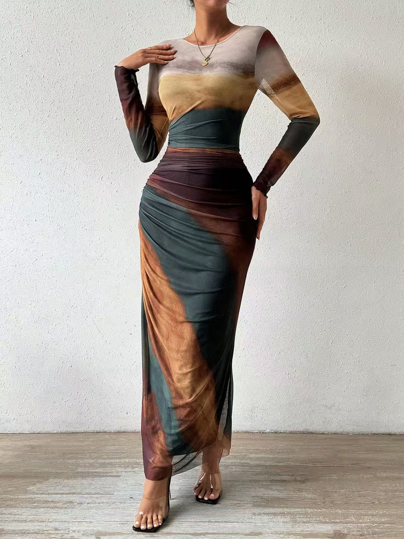 Robe Longue "Friederike" – Imprimé & Manches Longues
