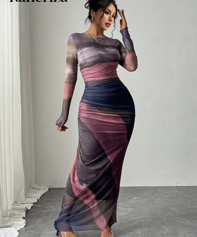 Robe Longue "Friederike" – Imprimé & Manches Longues