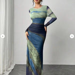 Robe Longue "Friederike" – Imprimé & Manches Longues