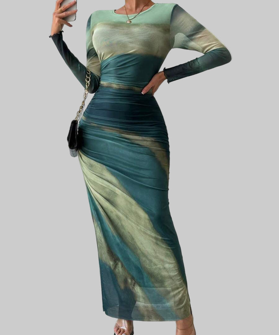Robe Longue "Friederike" – Imprimé & Manches Longues