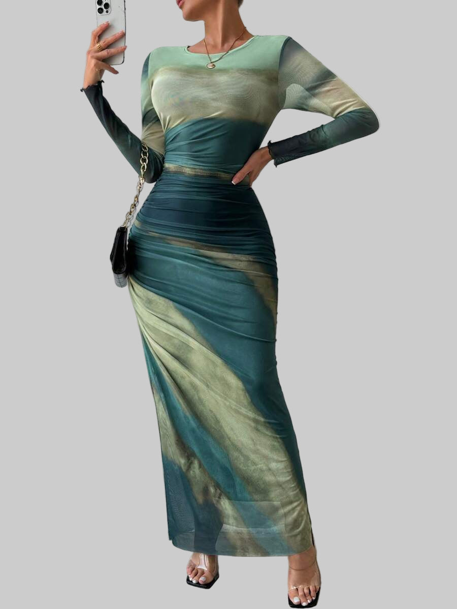Robe Longue "Friederike" – Imprimé & Manches Longues