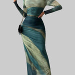Robe Longue "Friederike" – Imprimé & Manches Longues