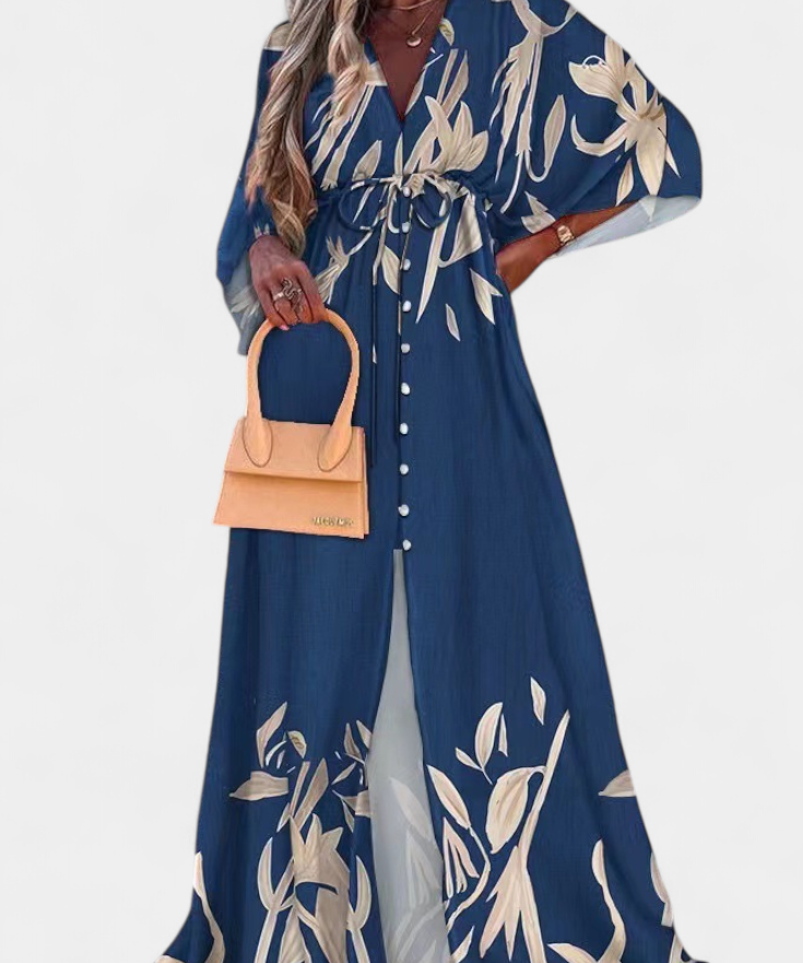 Robe Longue "Ida" – Imprimé Arc-en-ciel, Col en V