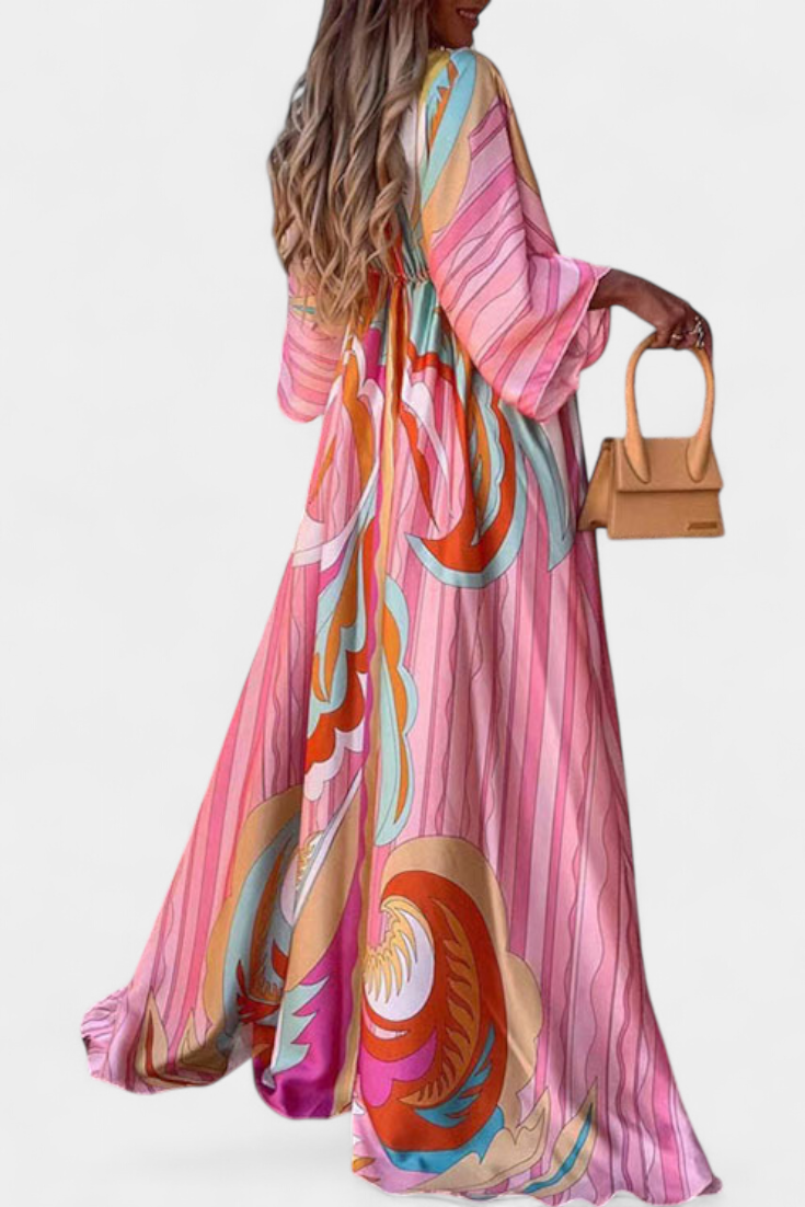 Maxikleed "Ida" – Regenboogprint met V-Hals