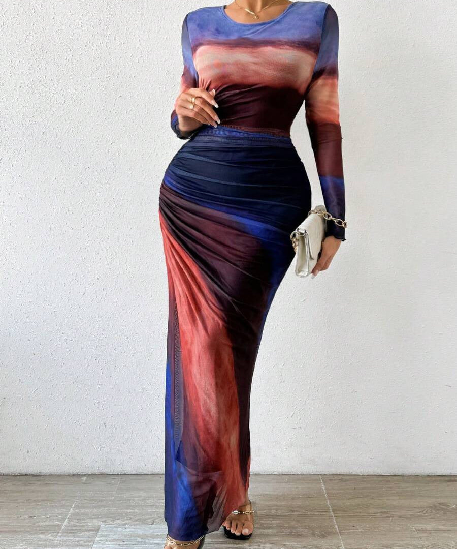 Robe Longue "Friederike" – Imprimé & Manches Longues