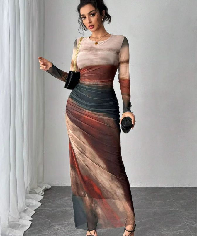Robe Longue "Friederike" – Imprimé & Manches Longues