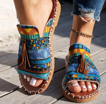 Ergonomische Sandalen "Kathrin" – Boho Kwastjes