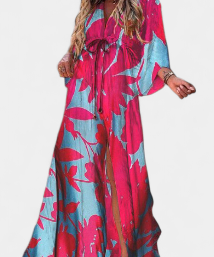 Robe Longue "Ida" – Imprimé Arc-en-ciel, Col en V