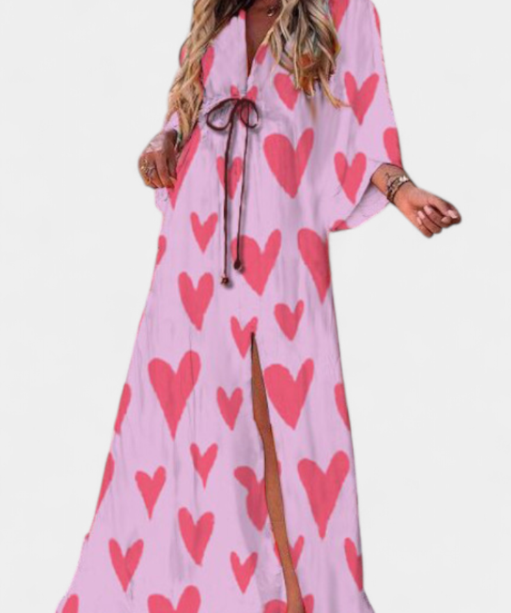 Robe Longue "Ida" – Imprimé Arc-en-ciel, Col en V