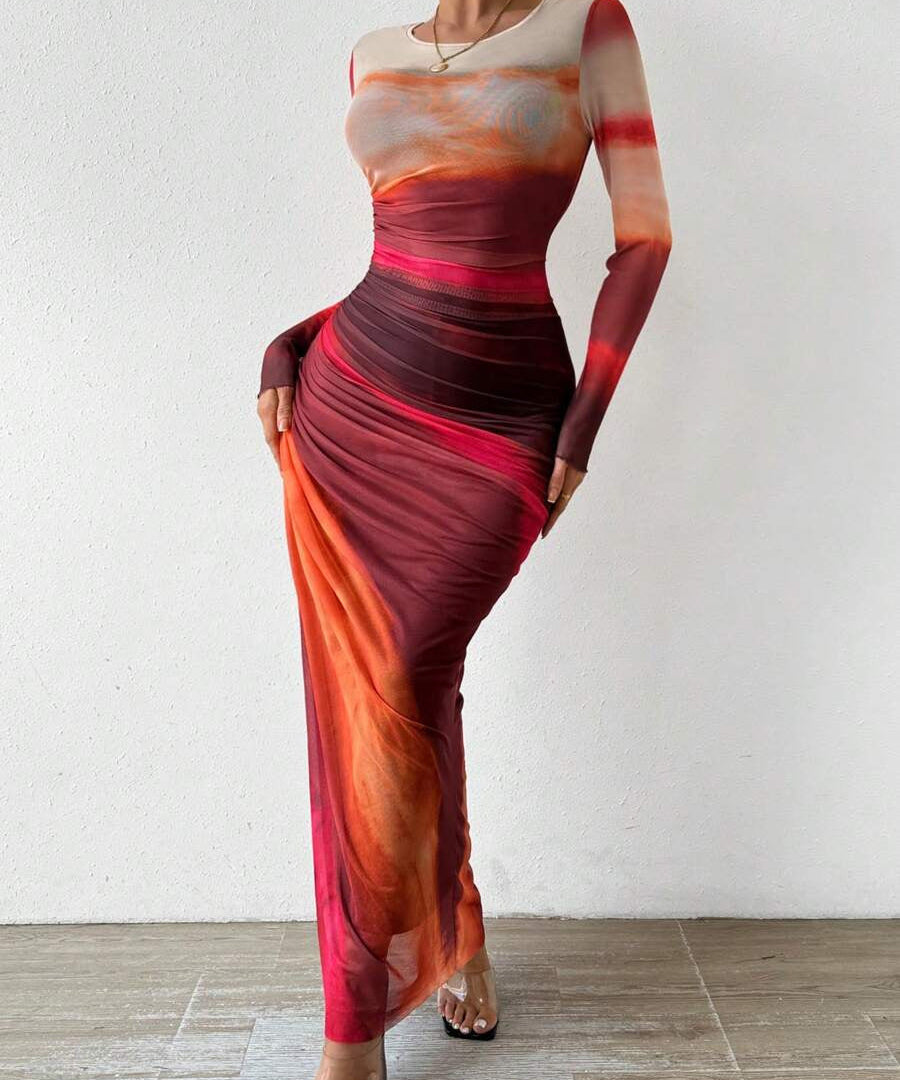 Robe Longue "Friederike" – Imprimé & Manches Longues