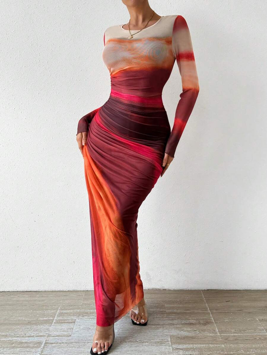 Robe Longue "Friederike" – Imprimé & Manches Longues