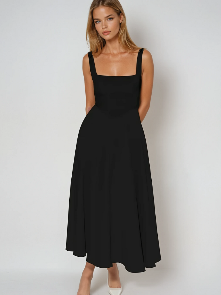 Robe "Anja" – Encolure Carrée & Jupe Évasée