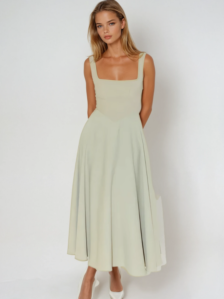 Robe "Anja" – Encolure Carrée & Jupe Évasée