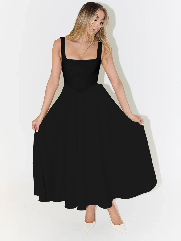 Robe "Anja" – Encolure Carrée & Jupe Évasée