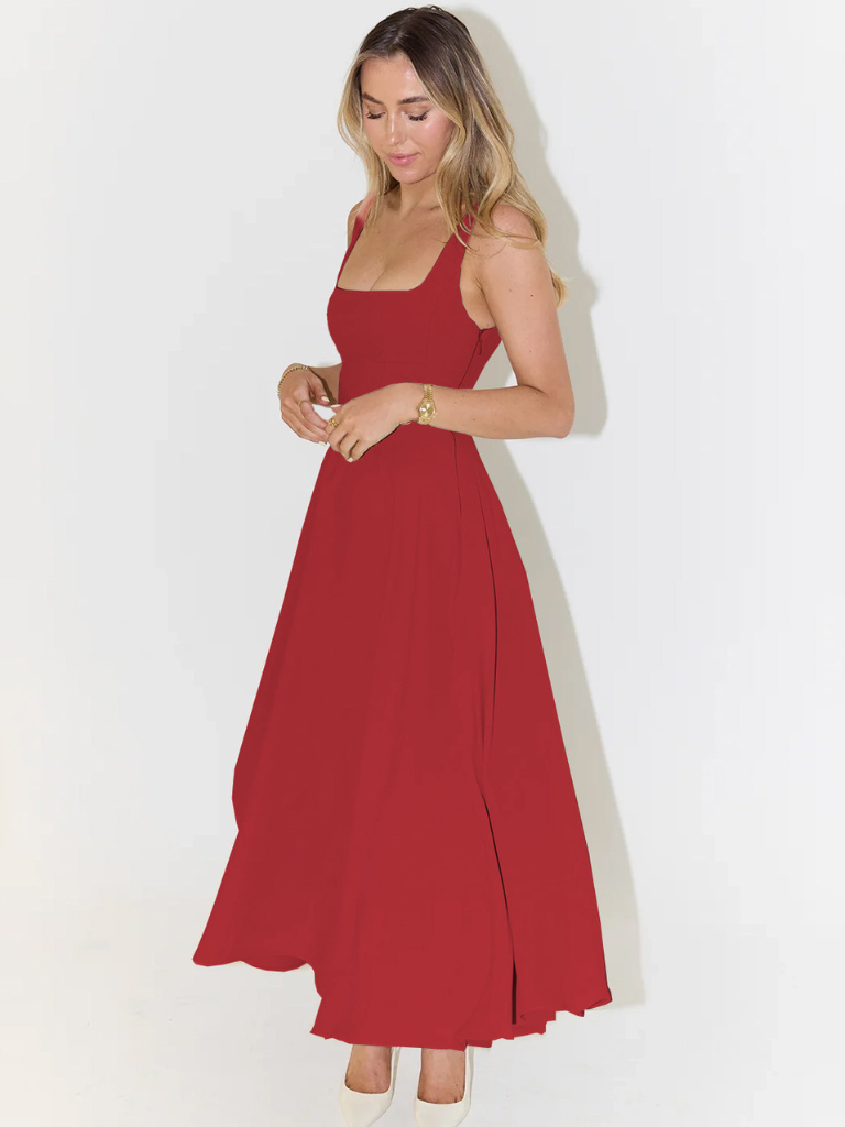 Robe "Anja" – Encolure Carrée & Jupe Évasée