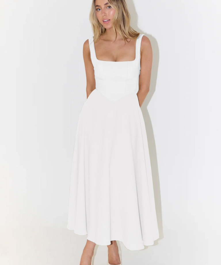 Robe "Anja" – Encolure Carrée & Jupe Évasée