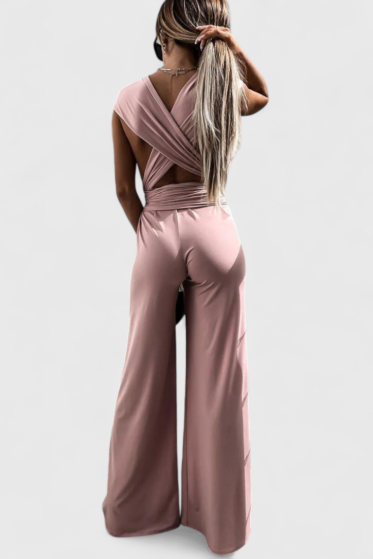 Jumpsuit "Lena" – Gekruiste Rug & Wijde Pijpen