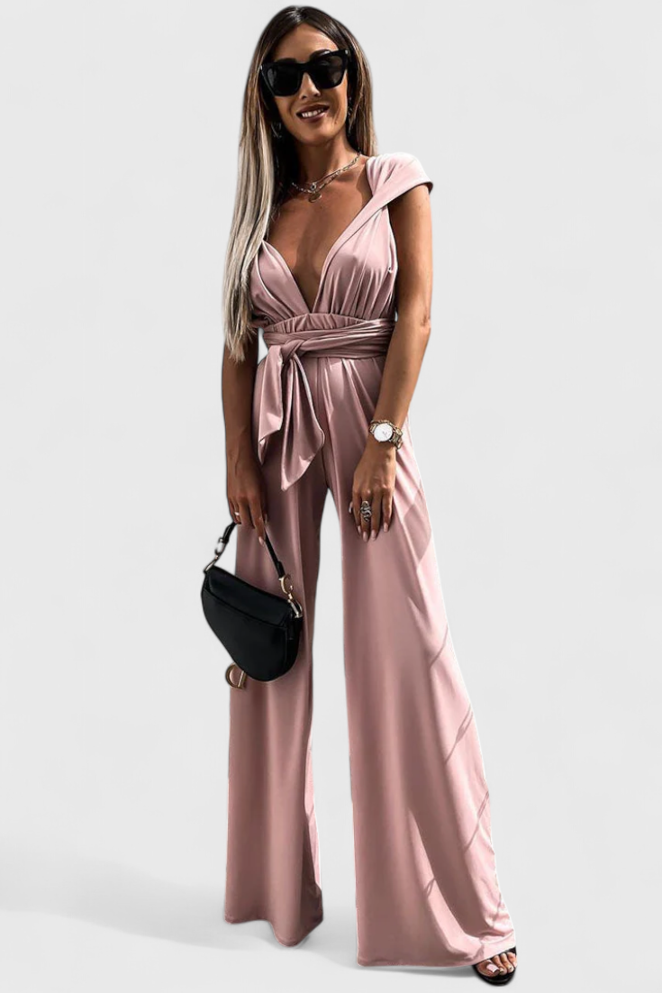 Jumpsuit "Lena" – Gekruiste Rug & Wijde Pijpen
