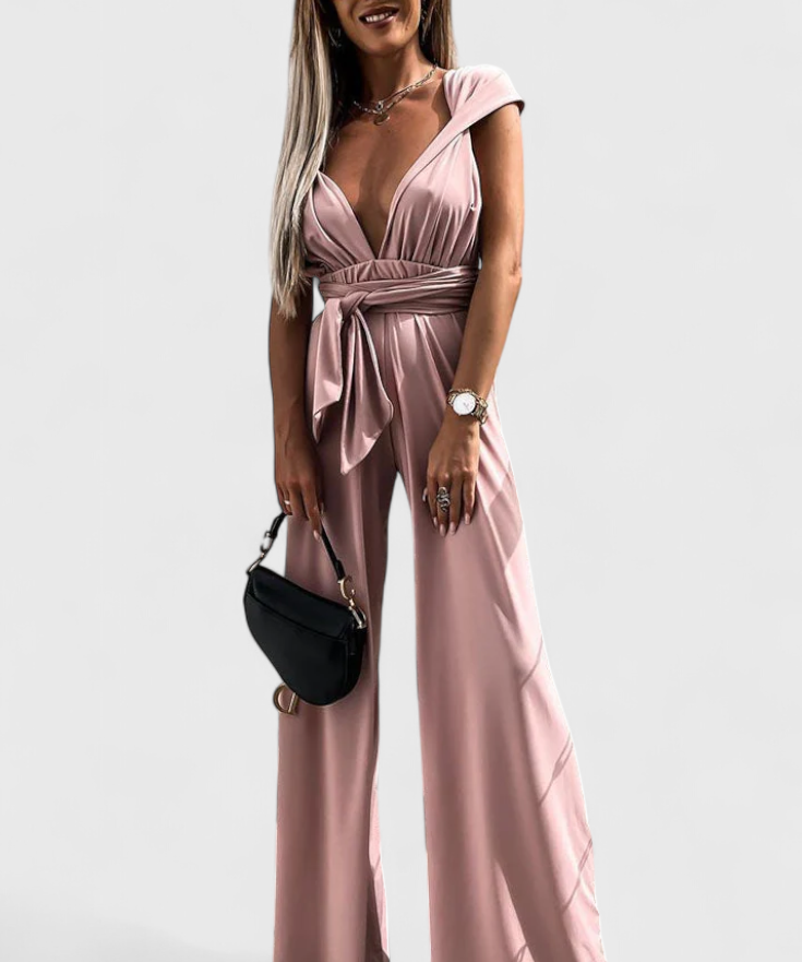 Jumpsuit "Lena" – Gekruiste Rug & Wijde Pijpen