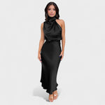 Robe en satin "Antonia" – Col montant