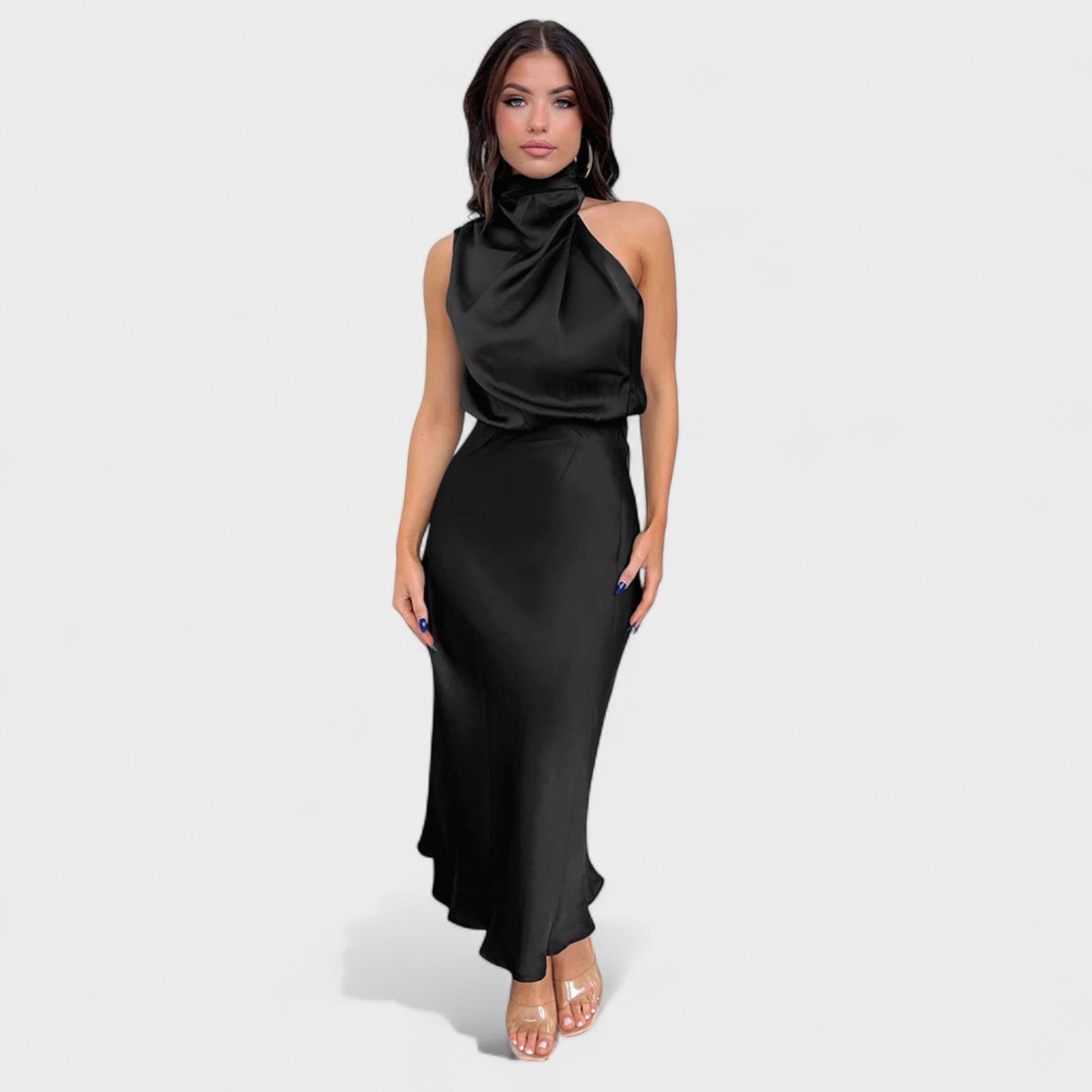 Robe en satin "Antonia" – Col montant