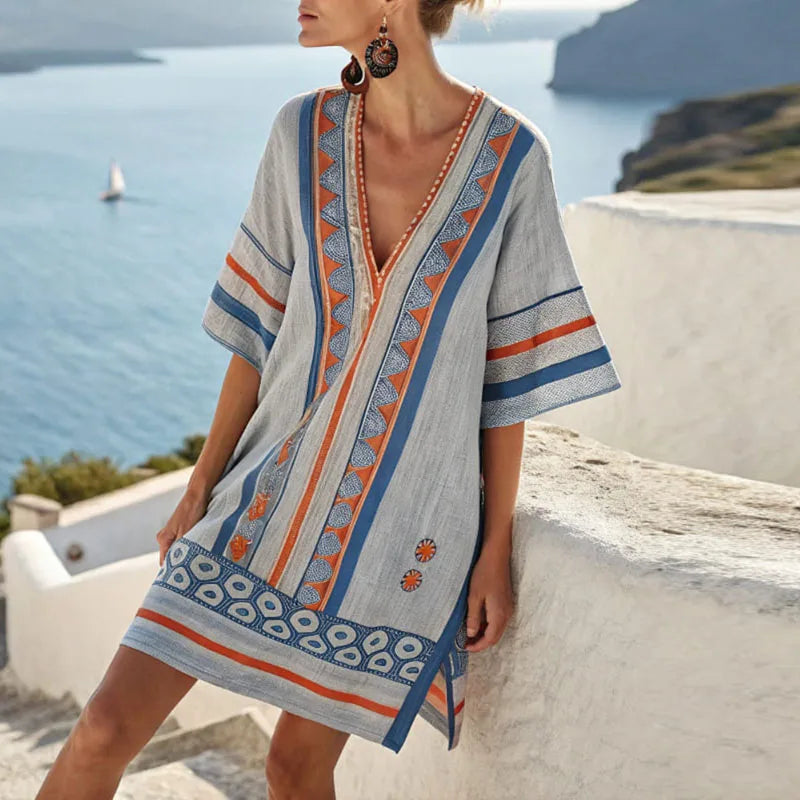 Robe Longue "Johanna" – Bleu & Orange