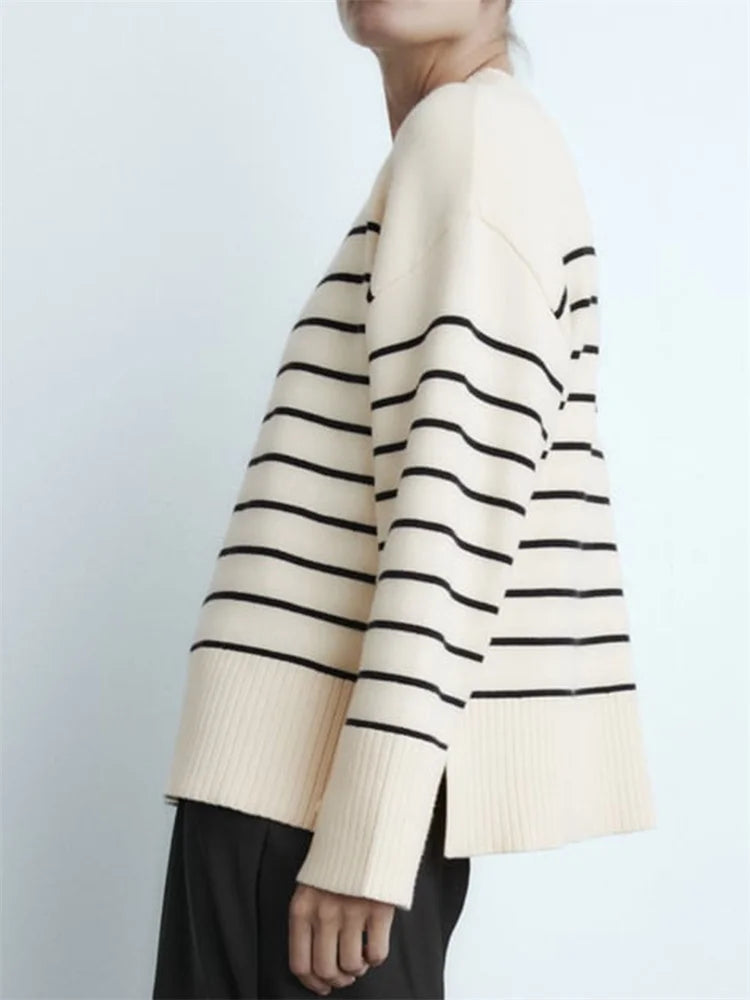 Pull "Hannah" – Baggy Rayé Beige