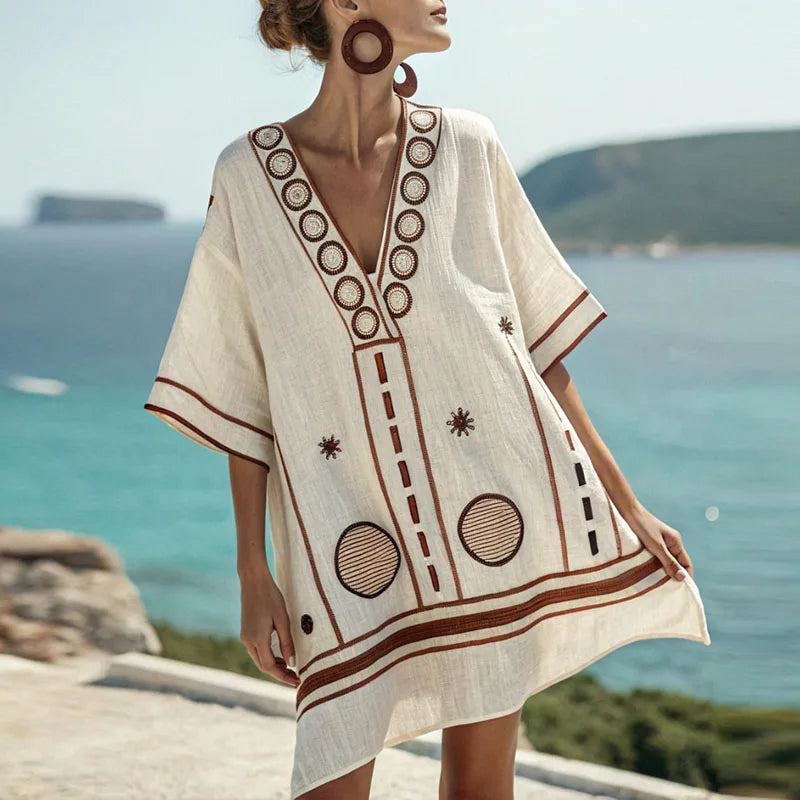 Robe de Plage "Rosa" – Noir à rayures orange