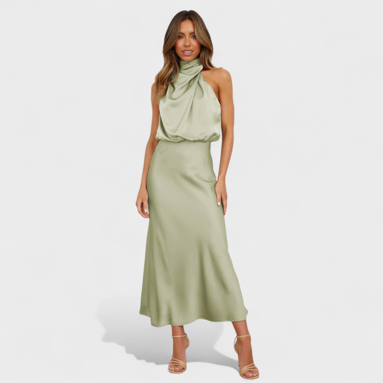 Robe en satin "Antonia" – Col montant