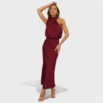 Robe en satin "Antonia" – Col montant