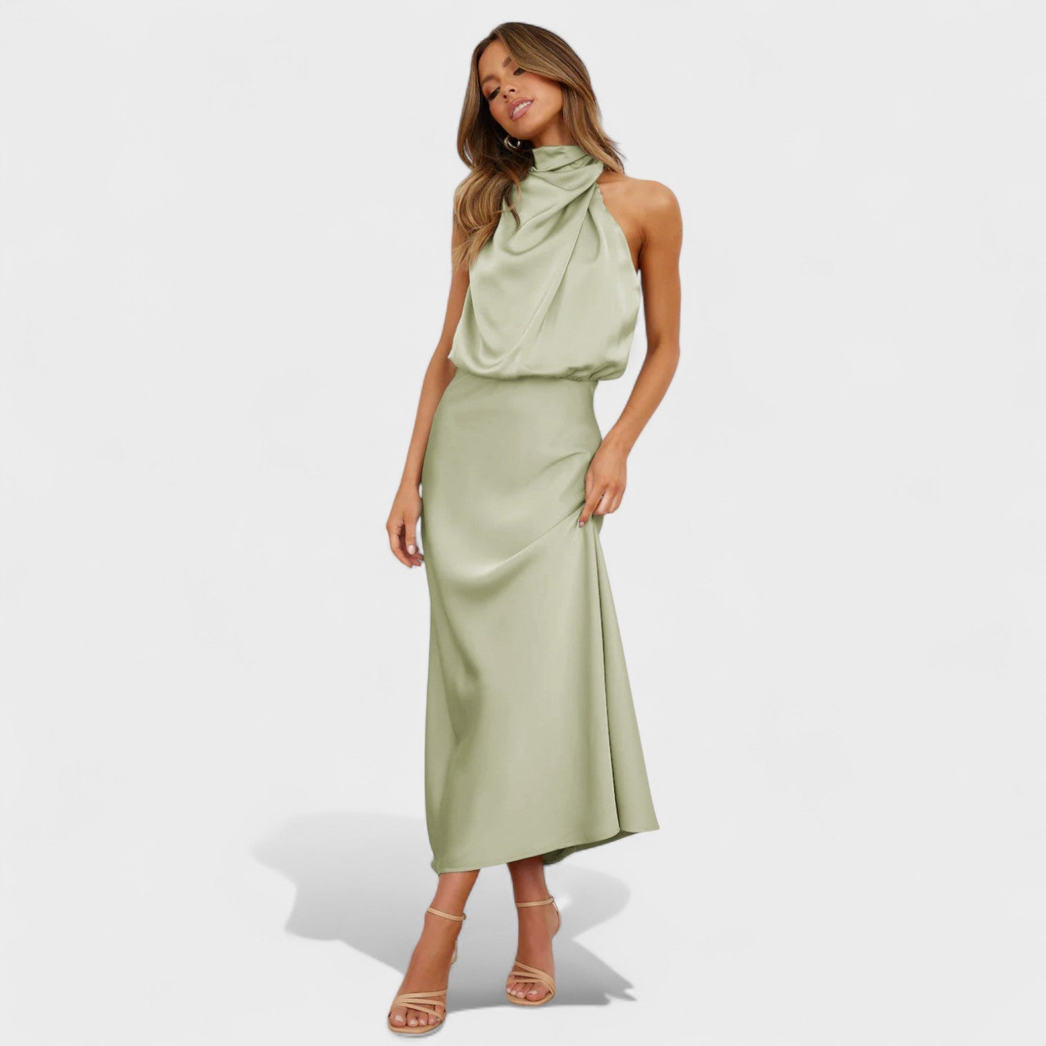 Robe en satin "Antonia" – Col montant