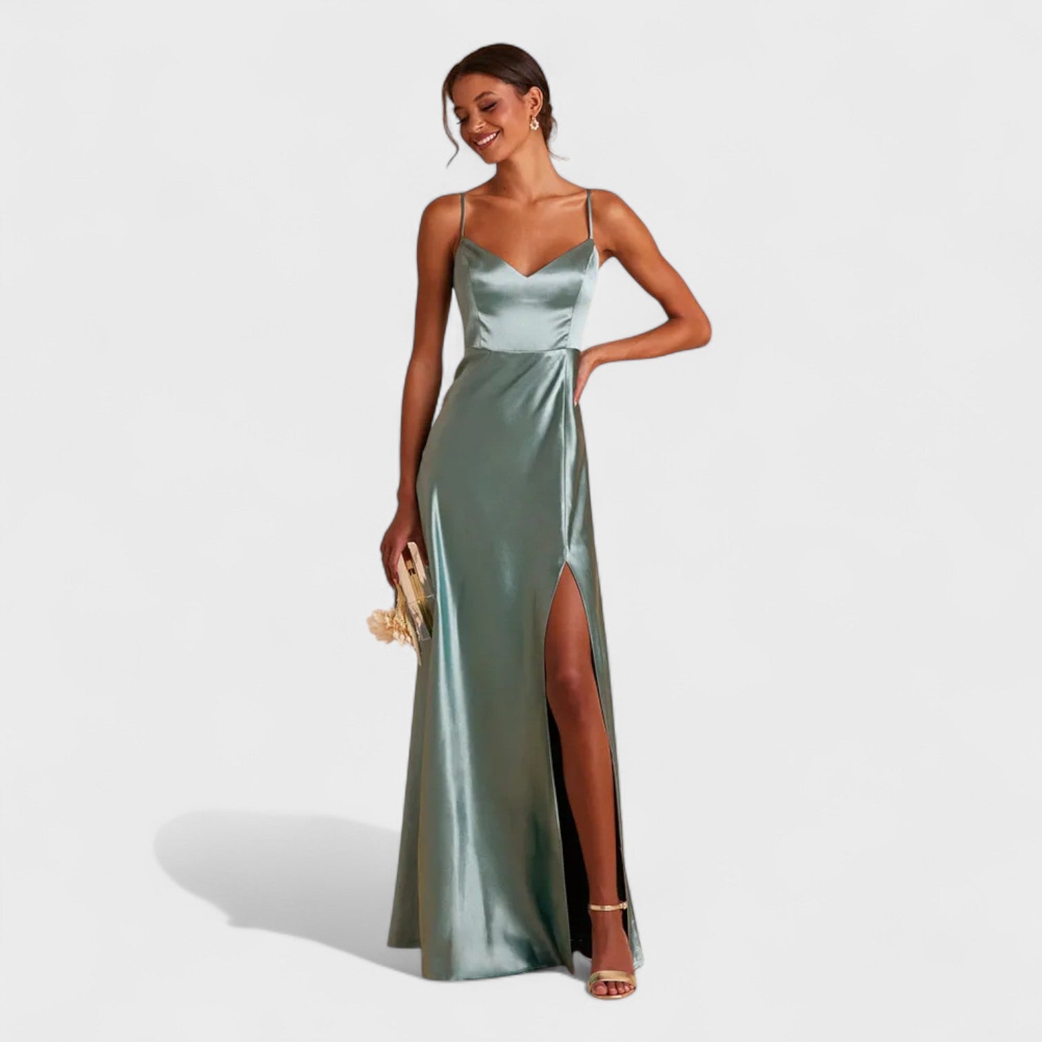 Robe longue en satin "Laura" – Décolleté cœur