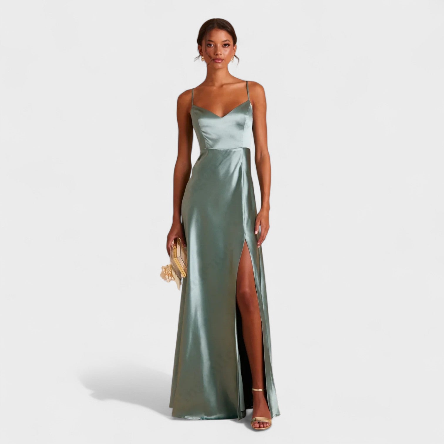 Robe longue en satin "Laura" – Décolleté cœur