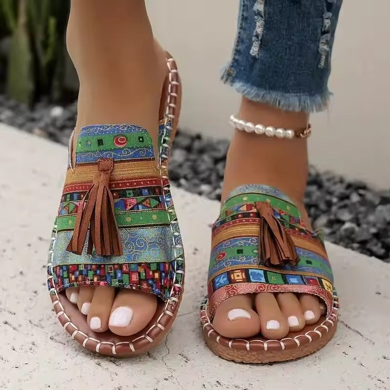 Ergonomische Sandalen "Kathrin" – Boho Kwastjes